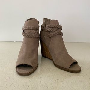 Madden Girl Deenverr Wedge Peep Toe Braided Faux Suede Bootie